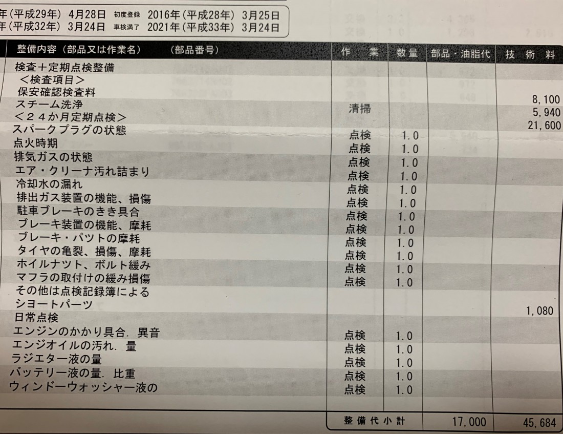 137 ジェイドの車検費用：93,640円（2017年式・走行距離37,487km） ｜あんしん車検ガイド（運営会社：尾賀亀）